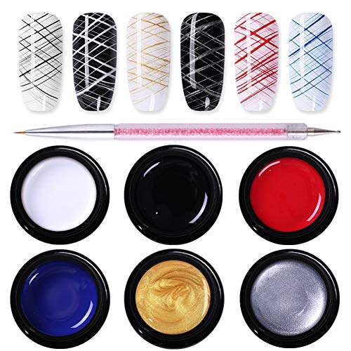 NICOLE DIARY 6 couleurs spider uv gel Vernis à Ongles UV/Gel Dessin Dessin Ligne Élastique Graffiti Peinture Gel Vernis avec Peinture Dotting Pen Gel Vernis À Ongles Outil de Conception DIY