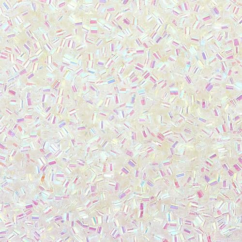OLYCRAFT 60g White Iridescent Crispy Bingsu Beads 3mm Straw Tube Beads Glitter Plastic Beaded Assortment Lightweight Bingsu Bead for Crunchy DIY Craft Supplies