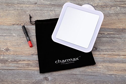 Charmax 8X Magnifying Lighted Makeup Mirror with Bag, Natural LED Lights Bathroom Vanity Mirror, Battery Operated Travel Mirror, Square