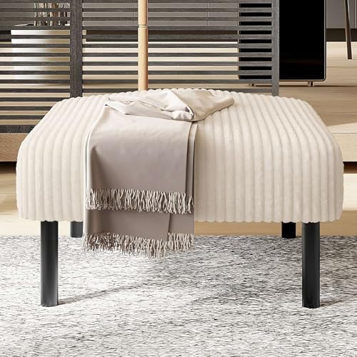 KOMHTOM Tabouret 51 x 56 x 39cm, Pouf Salon, Repose Pied Salon Canape, Table D'appoint avec Pieds Métalliques Robustes, Coussin D'assise Confortable (Beige -...