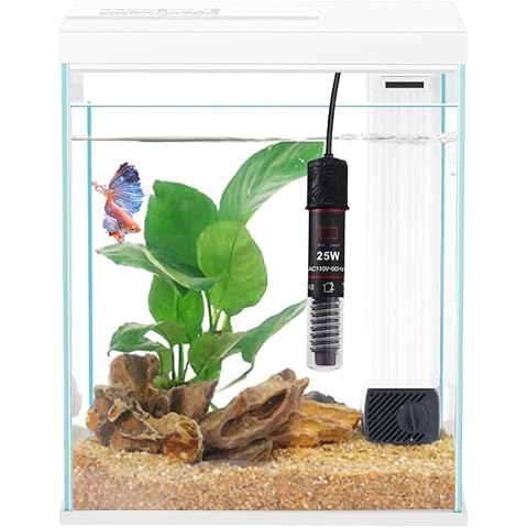 Glass Betta Fish Tank Starter Kits, 2 Gallon Fish Tank with Heater Filter and Light, Self-Cleaning Small Fish Tank. Cover