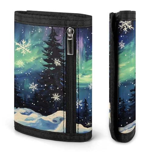 Northern Auroras Snowflakes Trifold Wallets for Men Women Ultra Thin Card Holder Purse with Zip Coin Pocket3