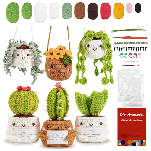 Reviews de Kits para tejer con aguja de lengüeta Top 10. 48 KIWOP 6 Piezas Kit de Crochet para Principiante, Kit de Crochet para Principiantes con Video Tutorial de Tejido, 40% Más de Paquete de Materiales, Kit de Crochet para...