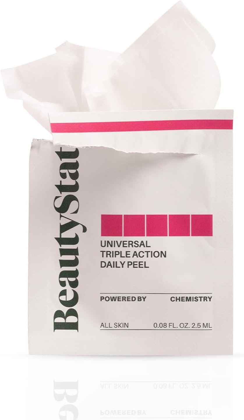 BeautyStat Triple Action One-Step Daily Exfoliating Peel Pad for Uneven Tone, Texture, Fine Lines, Enlarged Pores - Gentle Exfoliator Pad with AHAs, BHAs, Glucosamine to Brighten