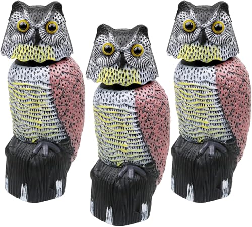 Owl Decoys To Scare Birds Away Scarecrow Fake Owl Rotating Head 12", 3Pk