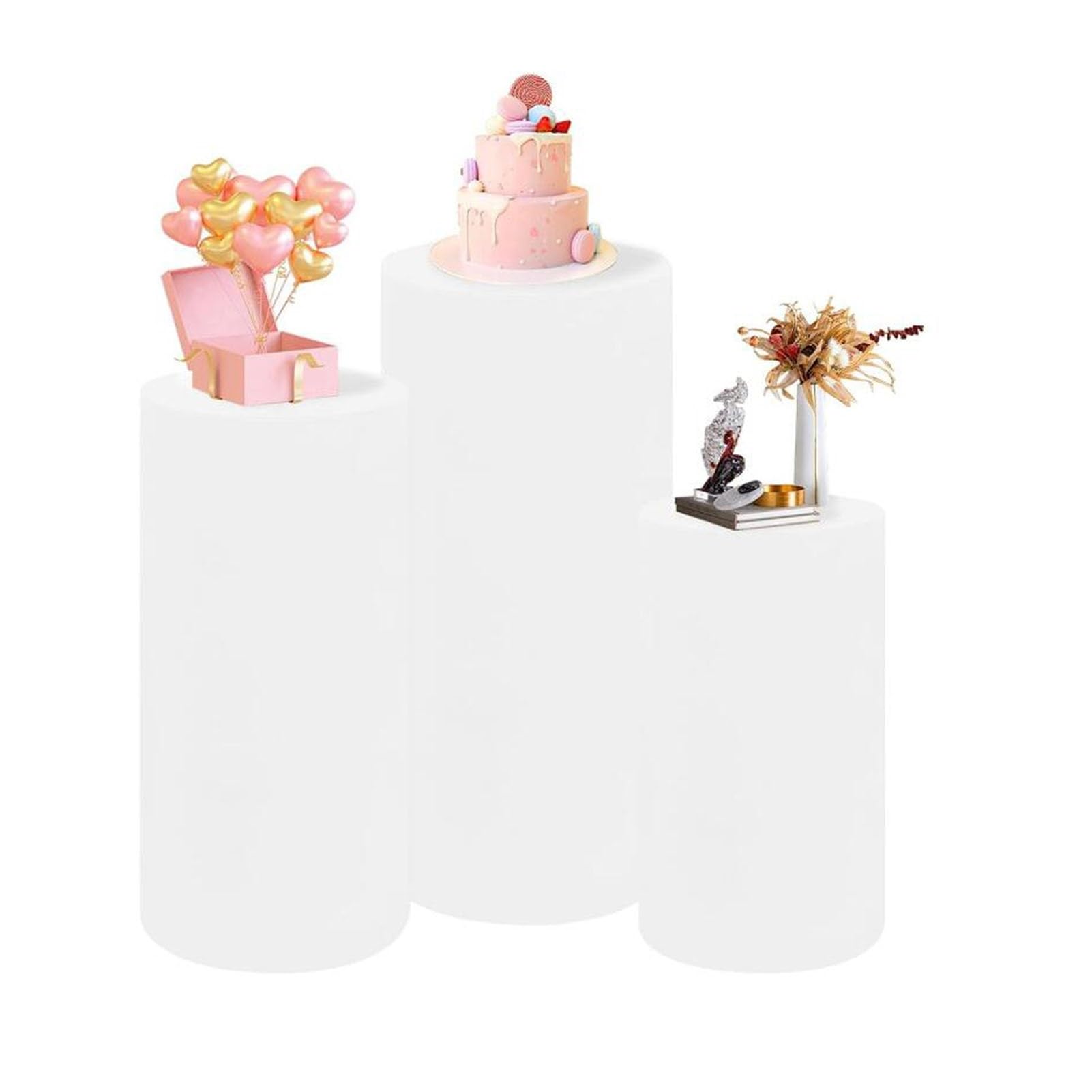 ZXGRfdefa Paper column display stand, Cylinder Pedestal Stand Party, 3pcs Metal Display Pillar For Wedding Birthday Decoration(Wit)