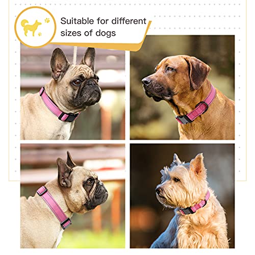Image of HEELE Dog Collar, Reflective Dog Collar, Soft Neoprene Padded Breathable Nylon Pet Collar Adjustable for Small Dogs, Pink, S(10.23-14.96 inch)