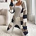 Women's Striped Cardigans Sweaters Long Sleeve Open Front Knit Cardigan Fashion Casual Medium Length Sweater(Navy,Large)