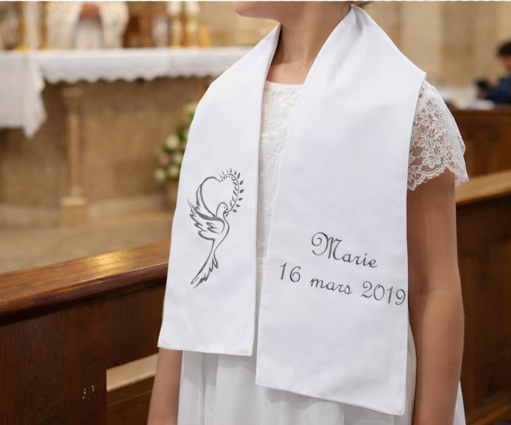 Générique Écharpe de Baptême Personnalisée Brodée avec Prénom et Date - 100 Modèles - Cadeau Bébé en Coton - Merveilleux Souvenir