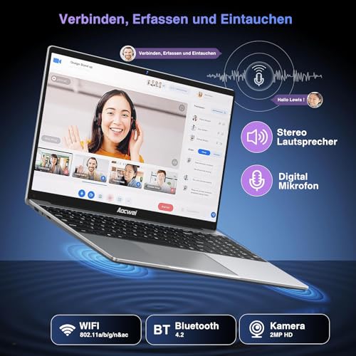 Laptop 15.6 Inch 6GB RAM 256GB SSD Erweiterung 1TB, Notebook Win 11 con 5G WiFi 3.0 Übertragung Anschluss BT 4.2 1920*1080 FHD, Laptops With Mini Multimedia Anschluss & Deutscher Keyboardfilm-Grey – Bild 5