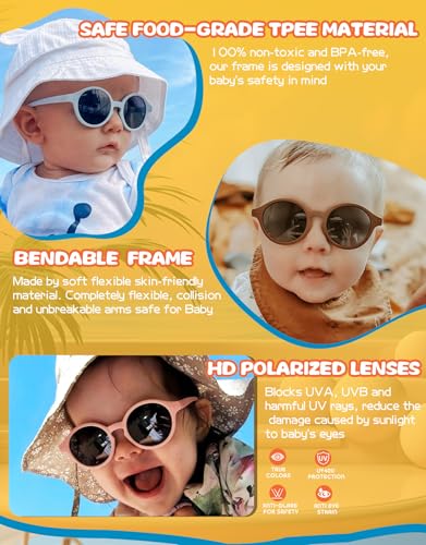 Image of NULOOQ Polarized Baby Sunglasses with Silicone Strap - Bendable TPEE Flexible Infant Sunglasses 0-24 Months