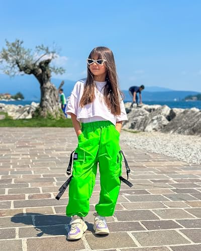 Image of Rolanko Girls Cargo Pants for Kids Loose Streetwear Hip Hop Dance Cotton Cargo Jogger Pants for Kids 4-15 Years