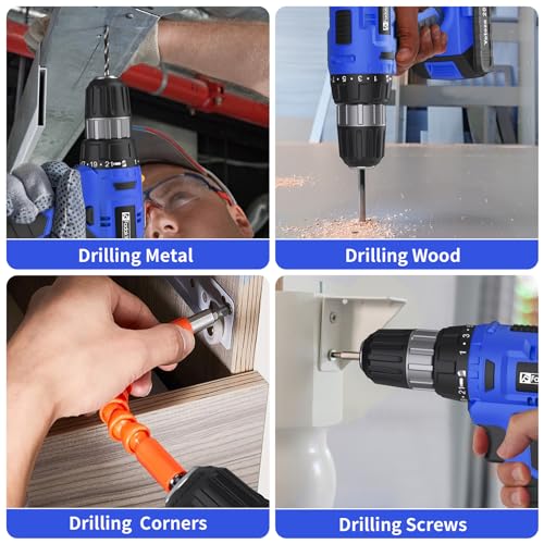 Image of FADAKWALT Cordless Drill Set, 20V Electric Power Drill with Battery And Charger, Torque 30N, 21+1 Torque Setting, 3 /8-Inch Keyless Chuck, LED Work Light, Complete Drill & Driver Bits Kit（blue)