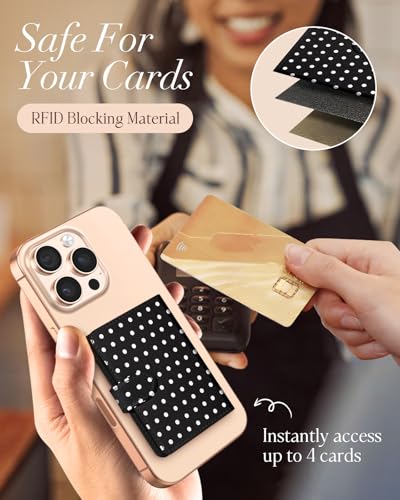 Image of Shorogyt for Magnetic Phone Wallet Compatible with Magsafe Card Holder - Luxury Slim Leather Mag Wallets for Women Fit 4 Cards, for iPhone 17 /16 /15 /14 /13 /12 Series for Apple RFID Magnet, Polka Dots
