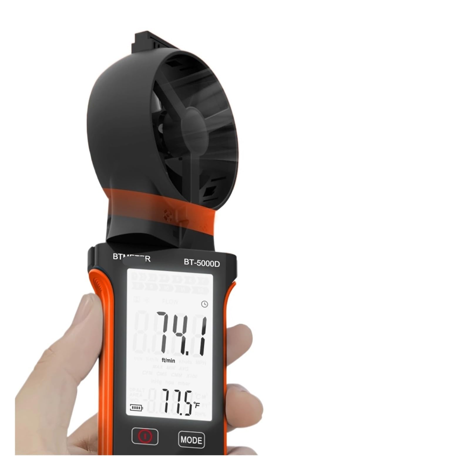 Anemometro digitale portatile for la velocità del-vento- con pulsante a sfioramento e misuratore CFM con sensore ruotabile a 270º for HVAC