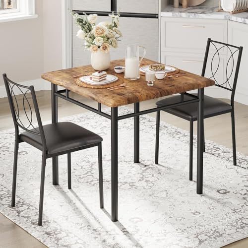 Garvee Dining Table Set for 2, Small Kitchen Table with Upholstered Chairs, Farmhouse Wood Dining Table Chairs for Kitchen Room, Small Spaces, Apartme