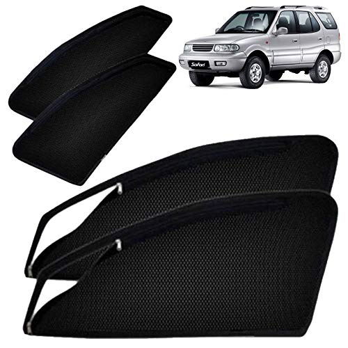 Image of Tata Safari Magnetic Window Sunshades /Curtains - Front Door Windows Door Windowspc with Zipper, Back Door Windows & Baby Seat 2pc Fix Type Without Zipper (Black) [Set of 6pc]
