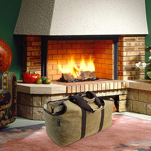 MyFirePlaceDirect Waxed Canvas Log Carrier Tote Bag, Extra Large Durable Firewood Holder with Handles and Shoulder Strap, Heavy Duty Wood Carrying Bag for Fireplaces & Wood Stoves - Thumbnail 5
