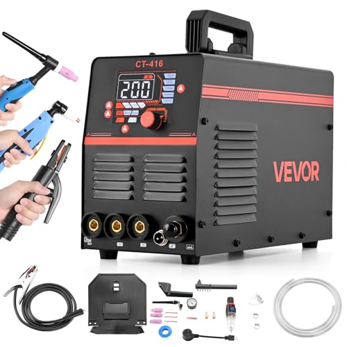 VEVOR Poste à Souder 3 en 1 Combiné CUT TIG MMA Découpeur Plasma 50 A Machine de Soudage TIG Stick 200 A avec Écran Numérique LED Fonctions 2T 4T PA PT pour Réparations Domestiques, Ateliers, 220 V