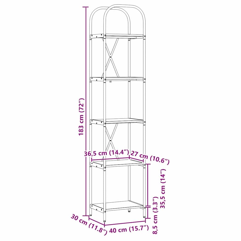 Libreria a 5 ripiani, 40 x 30 x 183 cm, in legno con robusto telaio in acciaio, per soggiorno, ufficio e camera da letto, scaffale salvaspazio con 5 scomparti, versatile e durevole