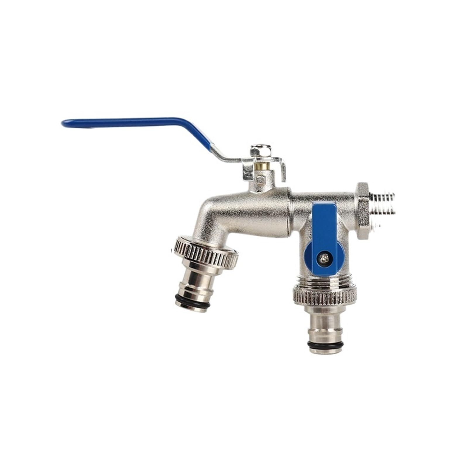 2pcs Industrial and Home Irrigation Zinc Alloy Garden Bibcocks Outdoor 1 Inlet 2 Outlet Bibcock with Dual Nipple and Bathroom Faucet for Garden(Blue)