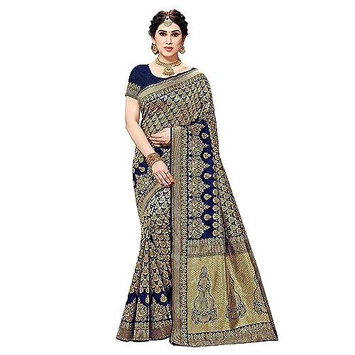 Yashika Women's Trendy Banarasi Kanjivaram Navy Color Art Silk Sa...