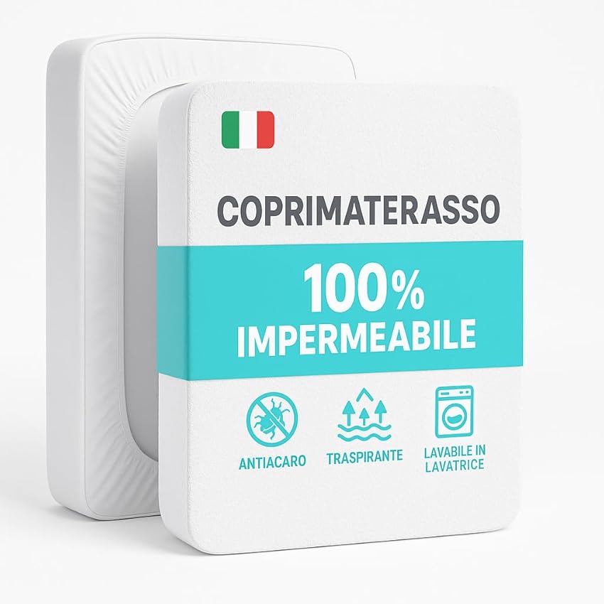 Coprimaterasso Impermeabile – Protezione Per Materasso-Traspirante, Antiacaro – Protezione Letto Lavabile, Top in Spugna Morbida, Vestibilità con Angoli Elasticizzati (Matrimoniale (180x200+27CM))