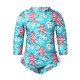 dPois Baby Mädchen Einteiler Bademode Langarm Badeanzug mit Blumen Druck Böhmisch Schwimmanzug Säugling Badebekleidung Beachwear Neugeborene Strandkleidung Blau 86-92/18-24 Monate