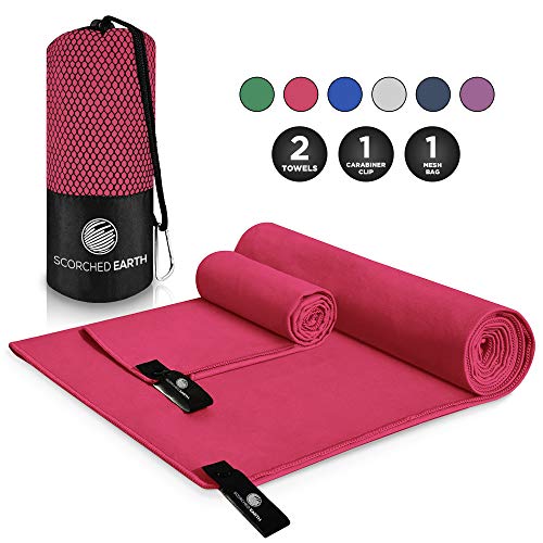 ScorchedEarth Microfiber Travel & Sports Towel Set (Rose Pink) - Large Set