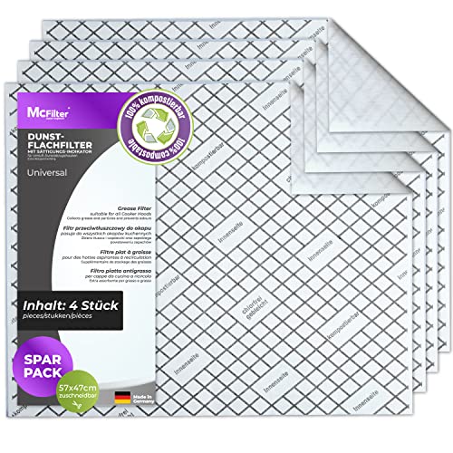McFilter | 4 Flachfilter kompostierbar mit Sättigungs-Indikator für Dunstabzugshaube, zuschneidbar universal 57 x 47cm, Filter Abzugshaube Dunstabzug