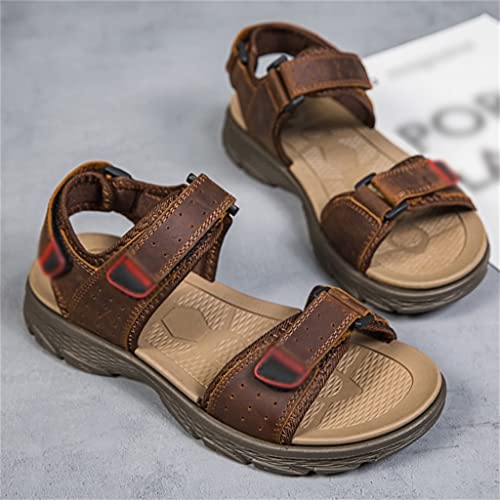 Lightweight Men's Sandals Leisure Shoes Leather Men Casual Beach Sandals Retro Flats(43)2