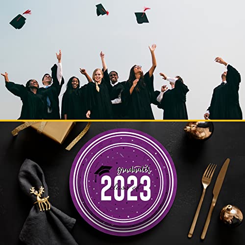 Dylives Purple Graduation Party Plates, Class Of 2023 Disposable 9'' Dinner 7'' Dessert Plates Graduation Party Decorations Graduation Party Supplies Congrats Grad Paper Plates For School, 100 Pack #TOP3