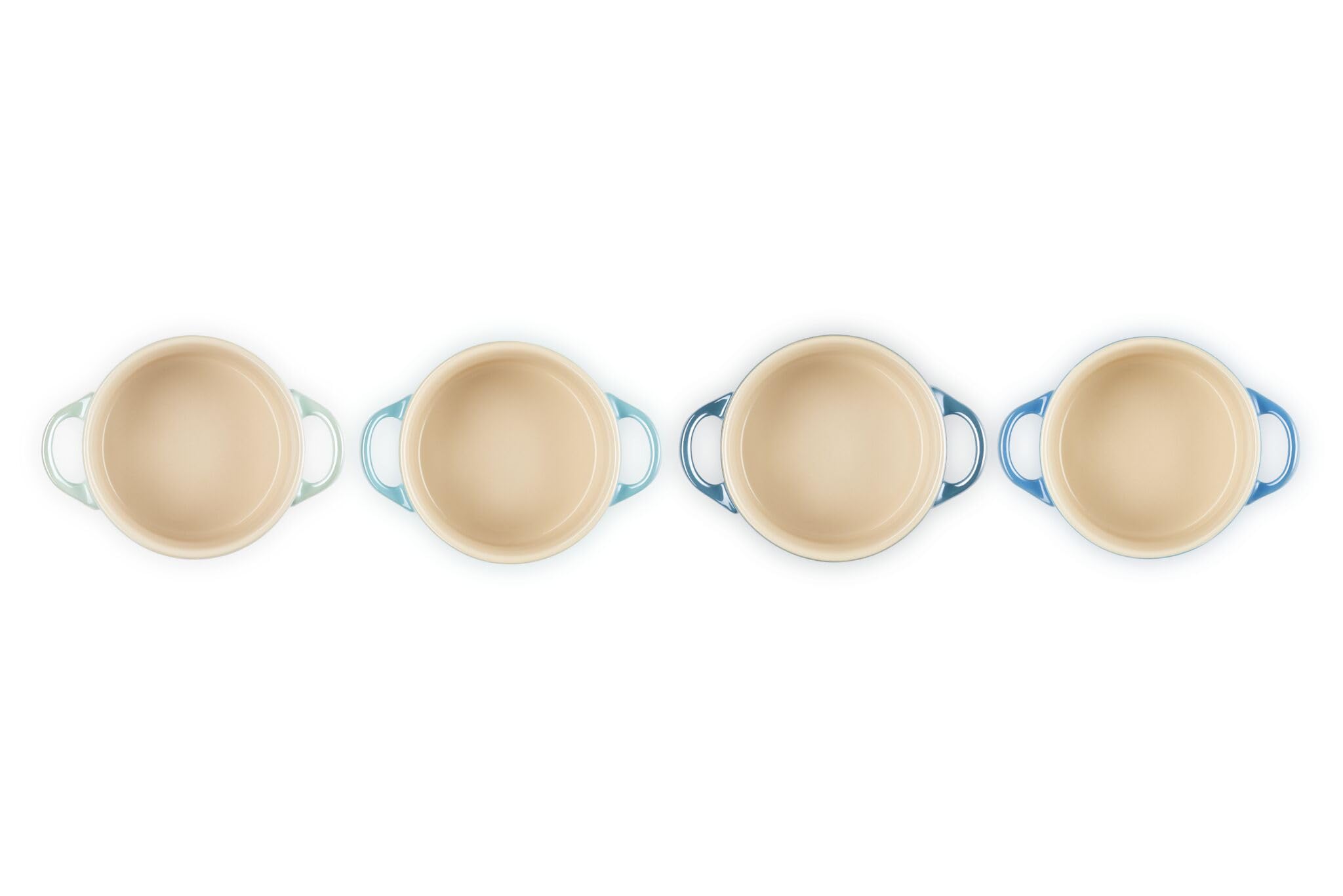 Le Creuset 4er-Set Mini Cocottes aus Steinzeug, je 200 ml, 10 x 5 cm, Metallics Blau-Grün (Cool Mint/Karibik/Deep Teal/Marseille), 69212108139131