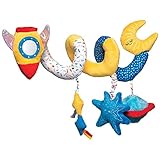 Manhattan Toy Space Themed Rocket Soft Baby Travel Spiral with Baby-Safe Mirror, Elastic Pull Cord & Rattle Chime