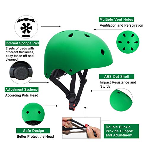 Glaf Skateboard Helmet For 5 + Years Cycling Bike Helmet Men Women Scooter Helmets Adjustable Lightweight Mountain Bike Helmet For Multi-Sports Roller Skate Inline Skating Longboard((Green) #TOP2