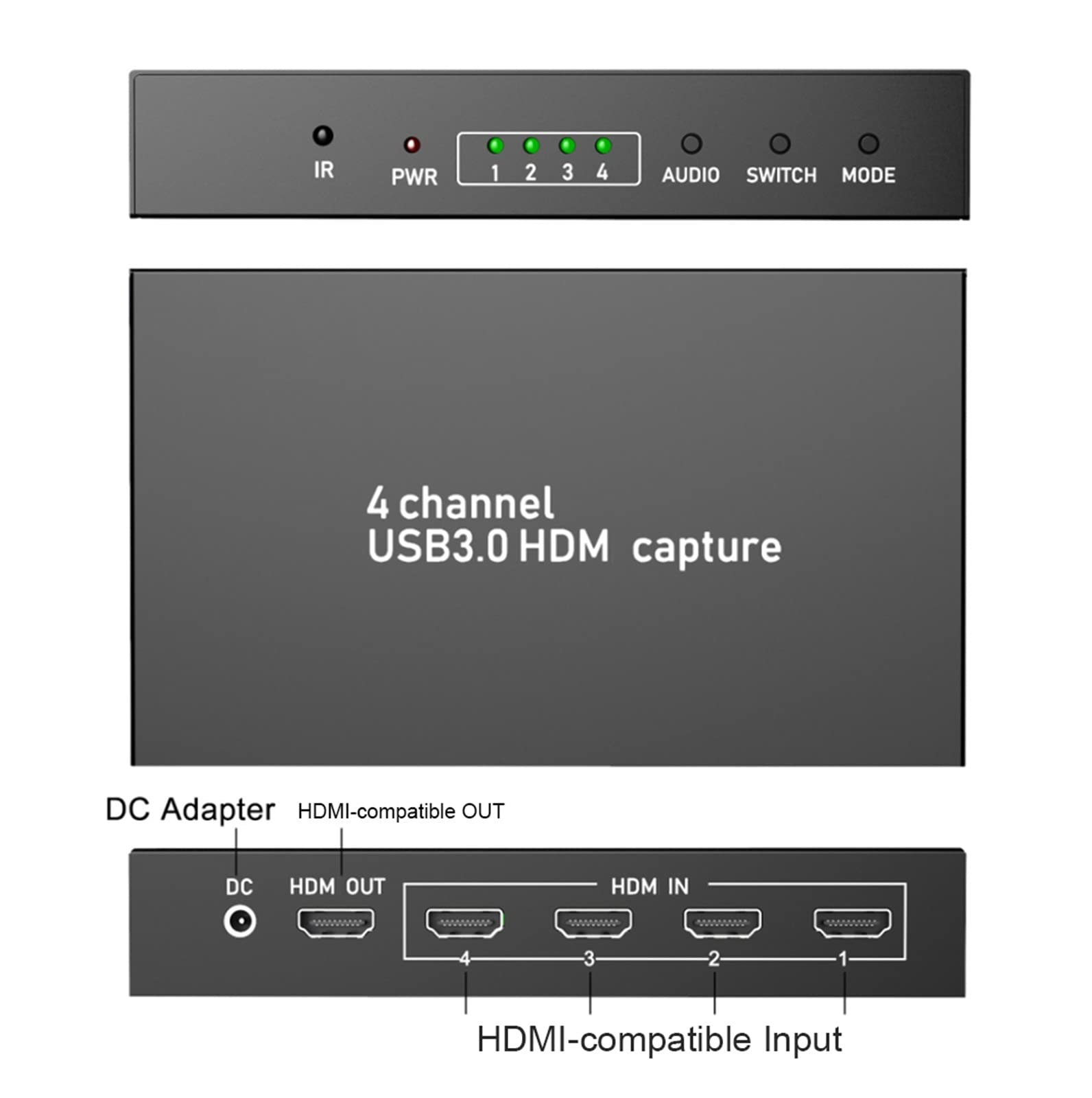 Tarjeta de Captura de vídeo 4x1 HD 1080P 60fps USB3.0 Tarjeta de Captura de Video Caja de grabación de Juegos PC HD Multivisor Interruptor de Pantalla de 4 Canales