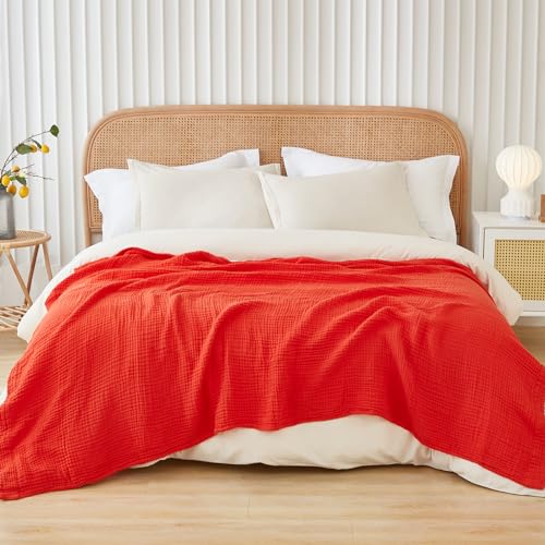Image of EMME Muslin Blankets for Adults Throw Blanket for Couch Breathable Gauze Soft Lightweight Airy Orange Rust Throw XL 50 inch x 71 inch