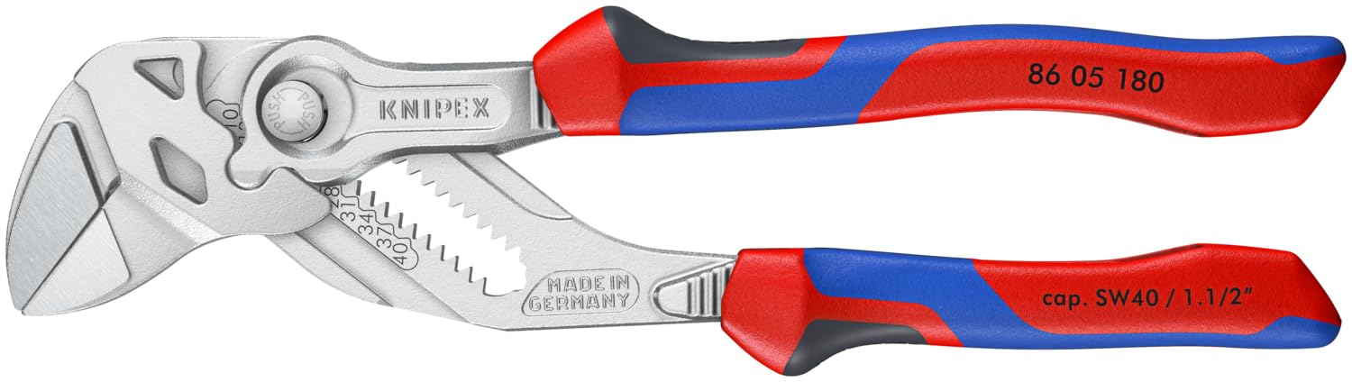 Knipex 86 05 180 Slip-joint pliers pliers - Pliers (Slip-joint pliers, 3.5 cm, Chromium-vanadium steel, Plastic, Blue/Red, 18 cm)