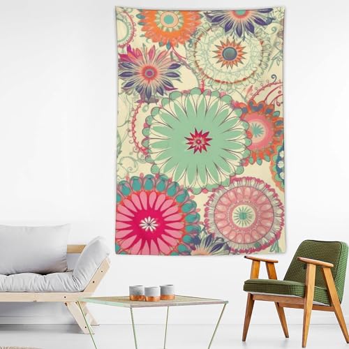 Tapisserie murale à fleurs rondes pour cacher un mur blanc de salon