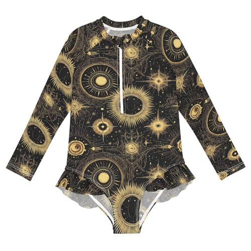 ALAZA Sun Star Black Golden Girls One Piece Swimsuit Long Sleeve Rash Guard Swimsuits UV 50+ Swimwear Zipper