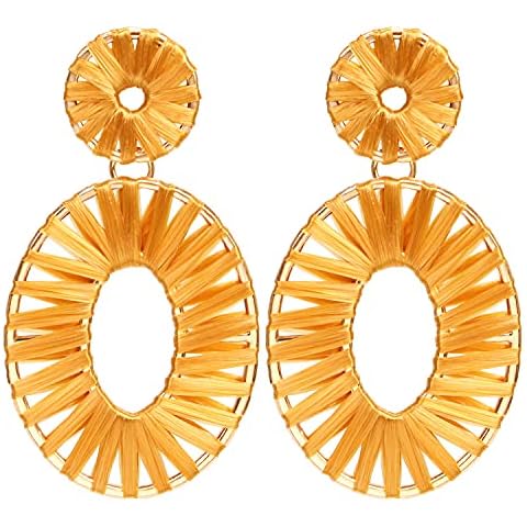 BaubleStar Raffia Tassel Hoop Drop Earrings Handmade Fashion Statement Jewelry for Women Girls Cover
