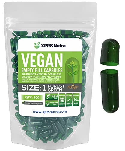 Image of XPRS Nutra Size 1 Empty Capsules - 100 Count Empty Vegan Capsules - Vegetarian Pills - DIY Vegetable Capsule Filling- Veggie Pill Caps for Do-It-Yourself Supplements (Forest Green)