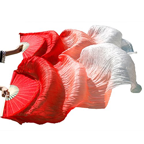 Éventail de danse du ventre en soie véritable blanche de 180cm