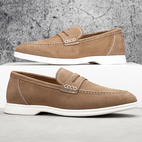 Image of Meijiana Men's Genuine Leather Loafers Slip-On Moccasins Suede Dress Shoes, Lightweight and Breathable with Rubber Sole Stylish Mens Loafers