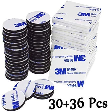 Double Sided Foam Pads, 66 Pcs Double Adhesive Foam Pads Strong Mounting Tape, Square and Round, Black and White