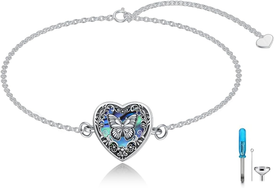 Urn Bracelet for Ashes 925 Sterling Silver Heart Cremation Bracelet Memorial Keepsake Jewelry Gifts for Women