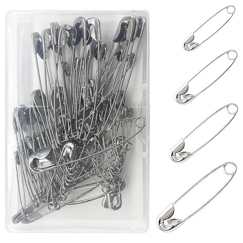 Rnitle 60 PCS Imperdibles,4 tamaños,Pines Imperdibles,Alfiler de Seguridad Alfiler Niquelado,para Ropa,Manualidades y Costura(Plata)