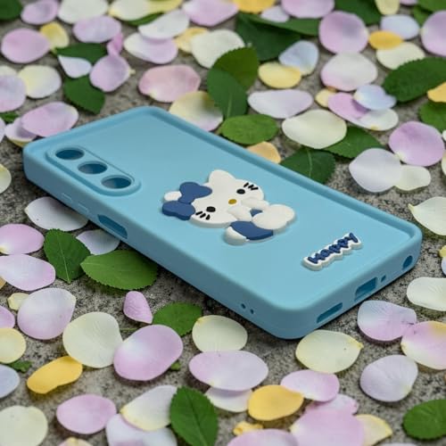 Image of Silicone Back Cover Case for Oppo K13x 5G / Oppo A5 5G | Cute Fun 3D Happy Kitty Design Silicone Case | Camera Protection Bump | Shockproof Back Cover Case for Oppo K13x (Sky Blue)
