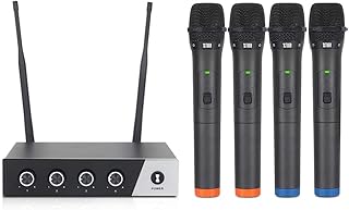 XTUGA S400 Wireless Microphone System, 4-Channel UHF Cordless Mic Set With Four Handheld Mics, Fixed Frequency, Long Range 260ft, Ideal for Church,Karaoke,Weddings, Events