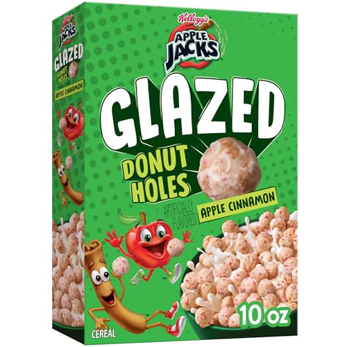 Kellogg's Apple Jacks Glazed Donut Holes Breakfast Cereal, Kids Cereal, Family Breakfast, Apple Cinnamon, 10oz Box